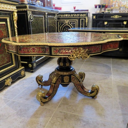 Antiquités -  Table with central food in marquetry Boulle 19th period Napoléon III perio