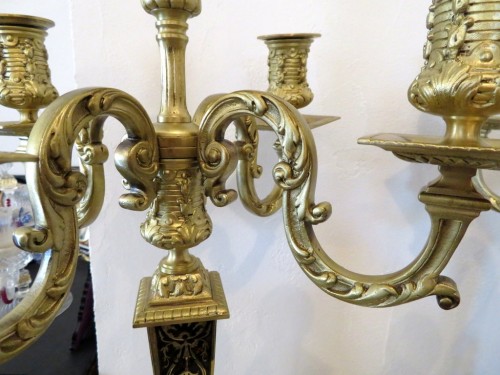 Paire de candélabres en bronze et marqueterie Boulle époque Napoléon III - Antiquités Biau
