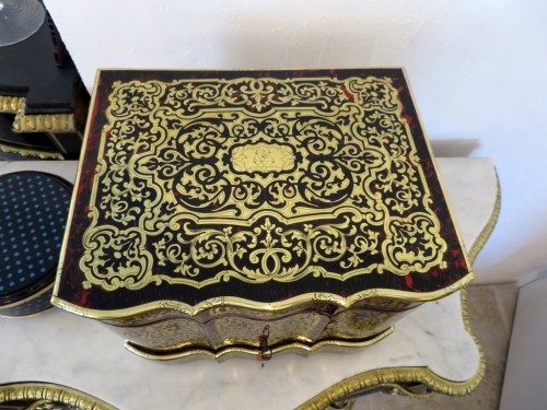 19th century - Tantalus Box in Boulle marquetry Napoleon III period 19th Stamped KLOTZ 