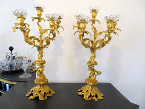Pair of Candelabra golden Bronze in Napoléon III period 63 cm - Lighting Style Napoléon III