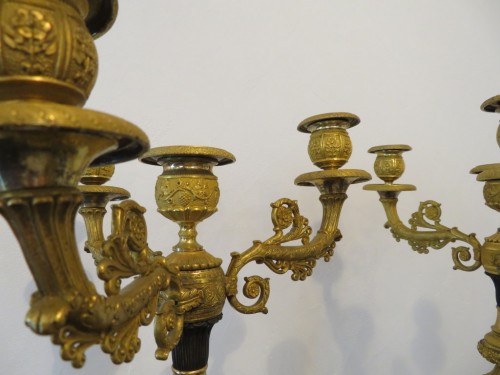 19th century - Pair of Candelabra golden Bronze Empire period 