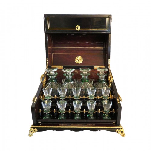 Importante Cave à liqueur Piano noire et bronze d'époque Napoléon IIII