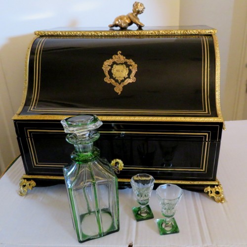 19th century - Green crystal Tantalus Box Black and Bronze Napoleon III period 19th