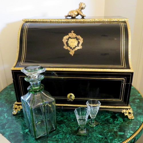 Green crystal Tantalus Box Black and Bronze Napoleon III period 19th - Napoléon III