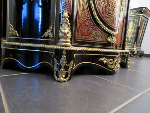 Antiquités - Meuble d'appui violoné 1 porte en marqueterie Boulle époque Napoléon III