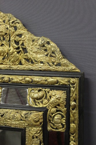 Louis XIV mirror with gilded and embossed metal glazing - Mirrors, Trumeau Style Louis XIV