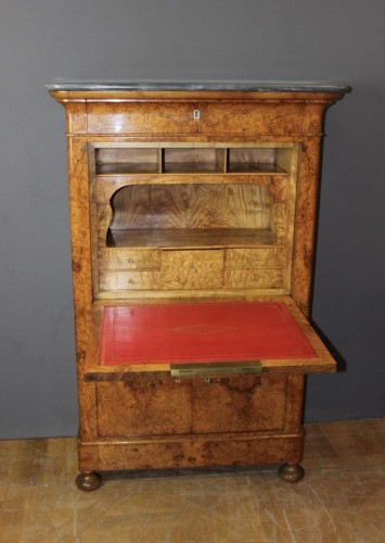 Secrétaire Charles X en loupe de frêne - Mobilier Style Restauration - Charles X