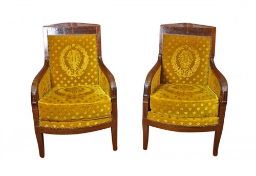 Paire de bergères Empire en acajou et placage