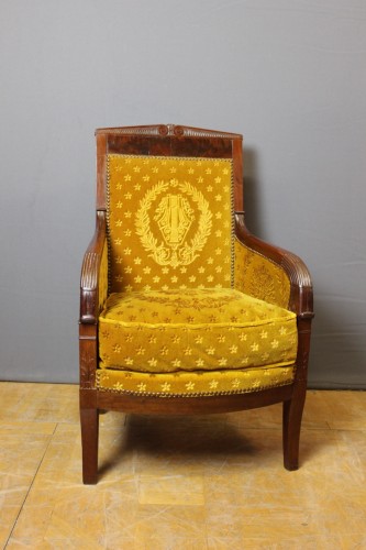 XIXe siècle - Paire de bergères Empire en acajou et placage