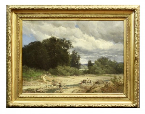 Paysage animé à au bord de la rivière,  XIXe siècle
