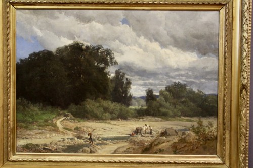 Paysage animé à au bord de la rivière,  XIXe siècle - Tableaux et dessins Style Restauration - Charles X