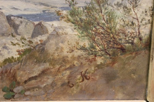 Paysage animé à au bord de la rivière,  XIXe siècle - Restauration - Charles X