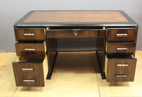 Mobilier Bureau et Secrétaire - Bureau Art Déco en Macassar et bois noirci vers 1930