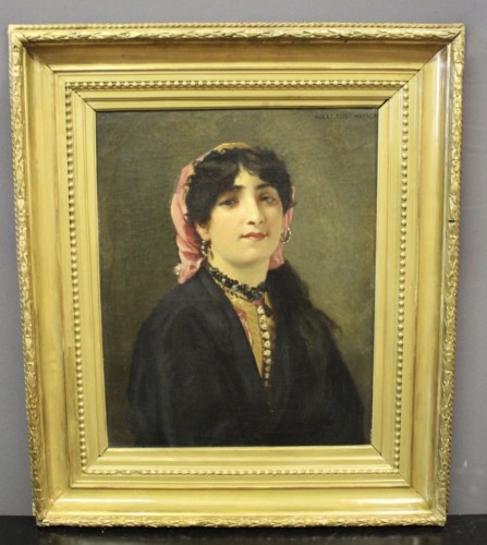 Tableaux et dessins Tableaux XIXe siècle - Portrait d'une Gitane au foulard rouge - Alexandre Hirsch (1833-1912)