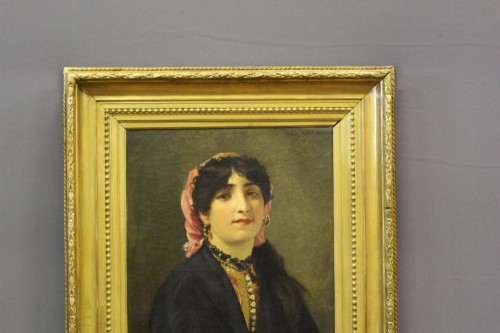 Antiquités - Portrait d'une Gitane au foulard rouge - Alexandre Hirsch (1833-1912)