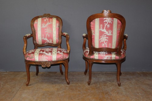 Pair of Lyonnais walnut armchairs, Transition period - Seating Style Transition