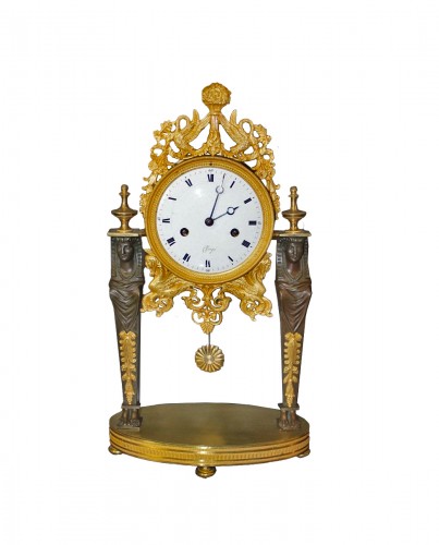 Gilt bronze and patinated portico clock &quot;Retour d&#039;Egypte&quot; early 19th century