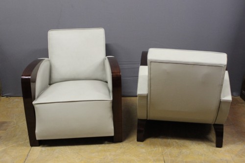 Paire de fauteuils d'époque Art Déco en palissandre et cuir - Sièges Style Art Déco