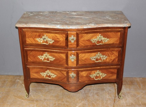 Commode Louis XV en marqueterie du XVIIIe siècle - Antiquités Christophe Rochet