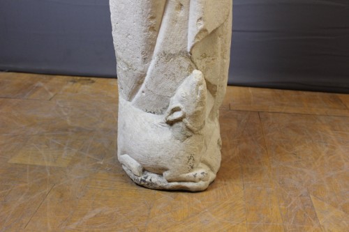 Sculpture en pierre calcaire représentant Saint Roch, Bourgogne XVe siècle - Antiquités Christophe Rochet