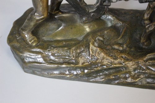 Le laboureur et ses boeufs -  Edouard Drouot vers 1900 - Antiquités Christophe Rochet
