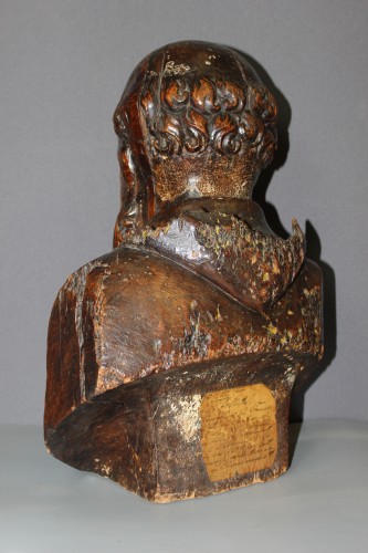 Art sacré, objets religieux  - Buste en bois sculpté de Michel de L'Hospital fin XVIe siècle