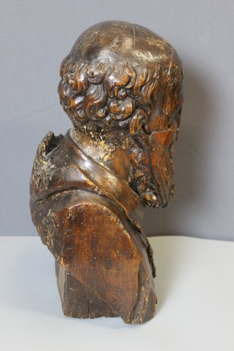 XVIe siècle et avant - Buste en bois sculpté de Michel de L'Hospital fin XVIe siècle