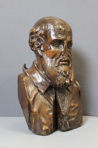 Buste en bois sculpté de Michel de L'Hospital fin XVIe siècle - Renaissance