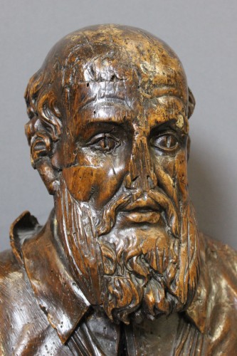 Renaissance - Buste en bois sculpté de Michel de L'Hospital fin XVIe siècle