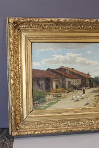 Cour de ferme dans les Vosges - Edouard Louis Boudier (1845/1903)  - Tableaux et dessins Style Napoléon III