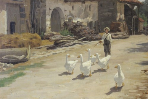 XIXe siècle - Cour de ferme dans les Vosges - Edouard Louis Boudier (1845/1903) 