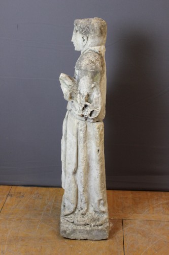 Antiquités - Sculpture d'un moine en pierre tendre fin XVIIIe