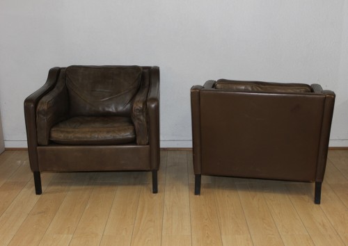 Sièges Fauteuil & Bergère - Paire de fauteuils en cuir par Borge Mogensen vers 1970