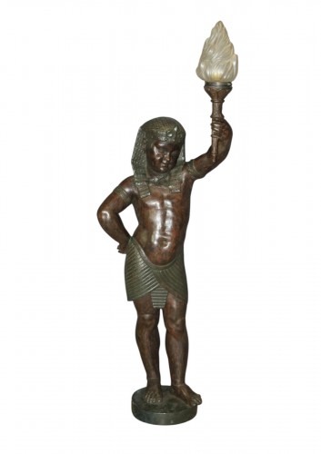 Nubien porte torchère à l'egyptienne en fonte de fer XIXe siècle