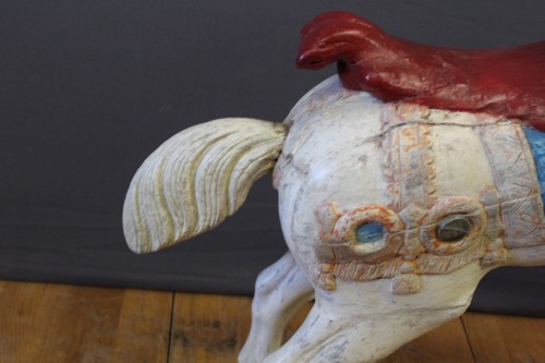 XIXe siècle - Cheval de manège en bois sculpté polychrome fin XIXe