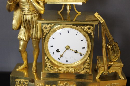 Pendule troubadour en bronze doré d'époque Charles X - Antiquités Christophe Rochet