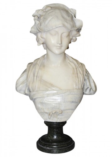 Buste de jeune femme en albâtre d'après Greuze vers 1900