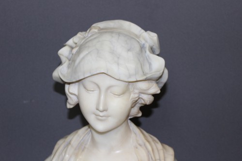 Buste de jeune femme en albâtre d'après Greuze vers 1900 - Sculpture Style Art nouveau