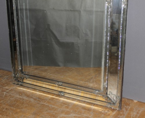 Antiquités - Grand miroir de Venise à parecloses XIXe