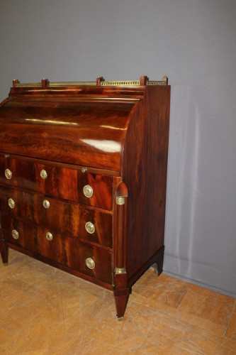 Commode secrétaire Empire à cylindre  en acajou - Antiquités Christophe Rochet