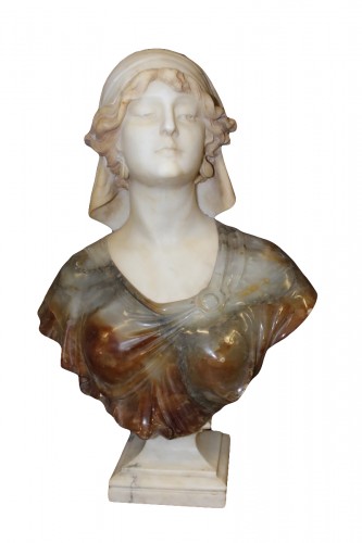 Buste de jeune femme en albâtre à deux couleurs Art nouveau