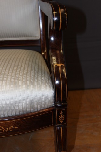 XIXe siècle - Paire de fauteuils Charles X en palissandre et marqueterie d'érable