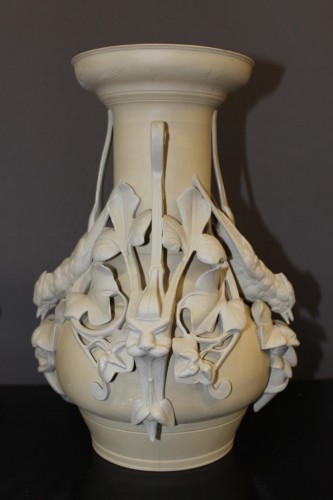Paire de vases en grès, Sarreguemines fin 19e - Céramiques, Porcelaines Style Napoléon III