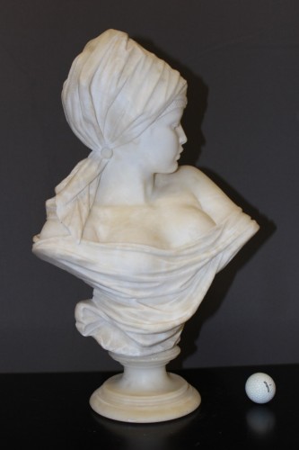 Antiquités - Buste de femme orientaliste en albâtre - Auguste Leveque (1864-1921)