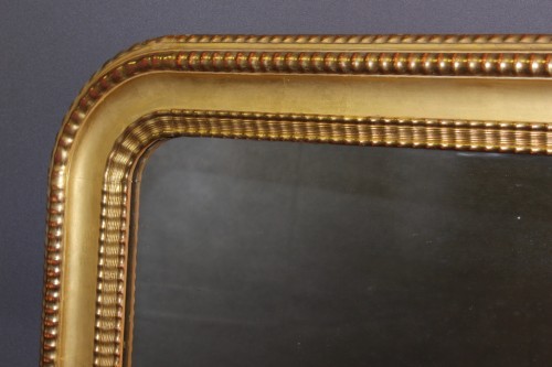 XIXe siècle - Grand miroir Louis Philippe doré XIX