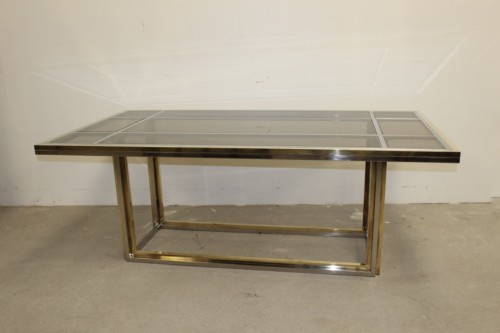 Table de salle à manger en acier chromé et laiton par Roméo Rega Vers 1970 - Mobilier Style Années 50-60