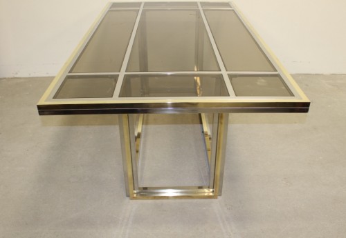 Mobilier Table & Guéridon - Table de salle à manger en acier chromé et laiton par Roméo Rega Vers 1970