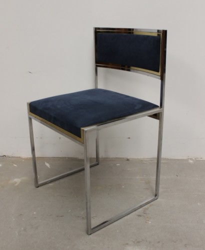 Suite de huit chaises en acier chromé et laiton par Roméo Rega vers 1970 - Sièges Style Années 50-60