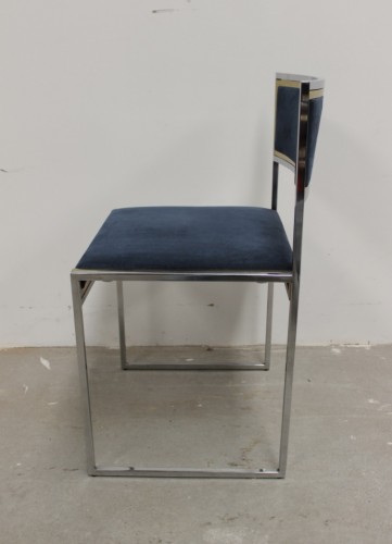 Sièges Chaise - Suite de huit chaises en acier chromé et laiton par Roméo Rega vers 1970