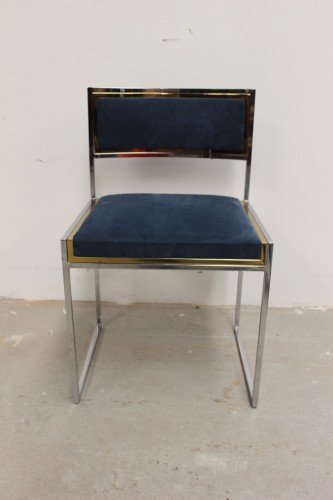 Suite de huit chaises en acier chromé et laiton par Roméo Rega vers 1970 - Années 50-60